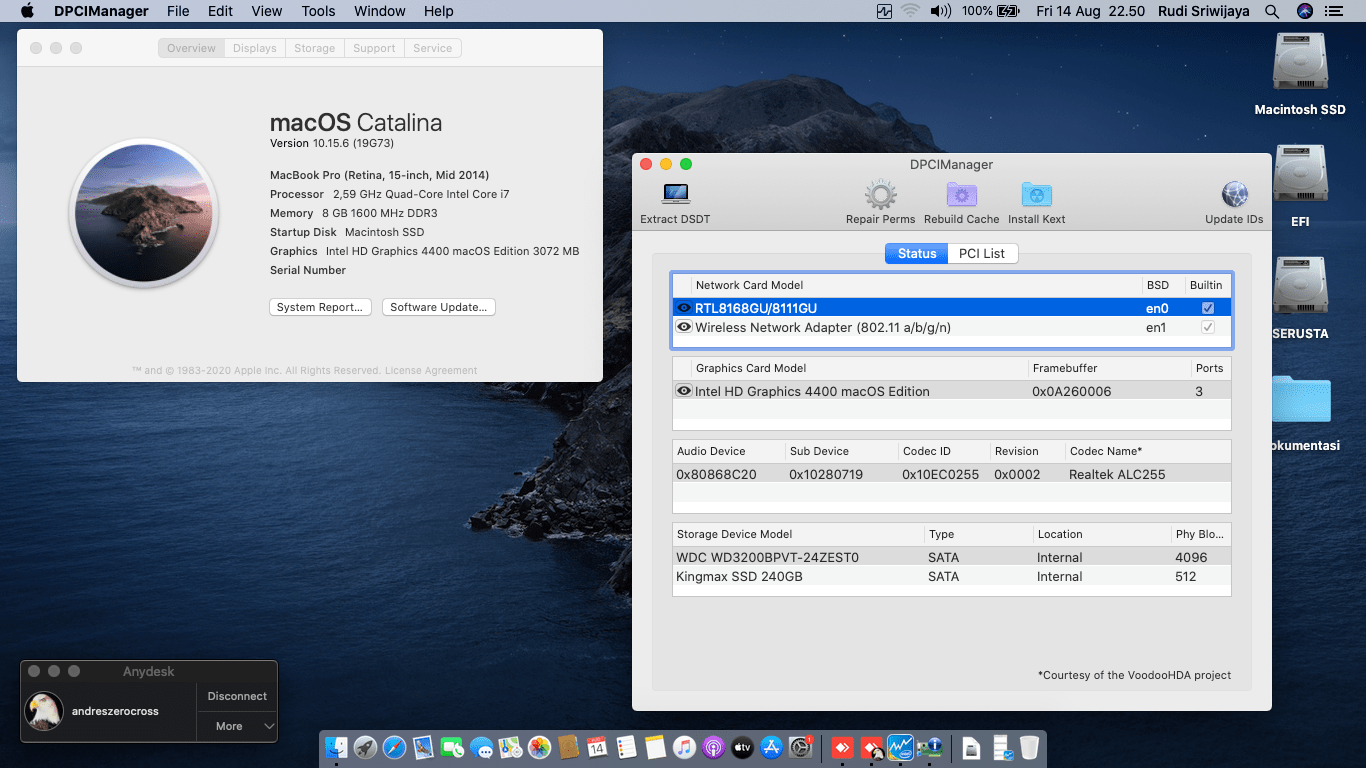 Success Hackintosh macOS Catalina 10.15.6 Build 19G73 in Dell Inspiron 14 7447
